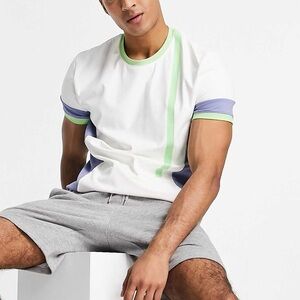 South Beach polyester panelled color pop t-shirt in cream, NWT, Medium